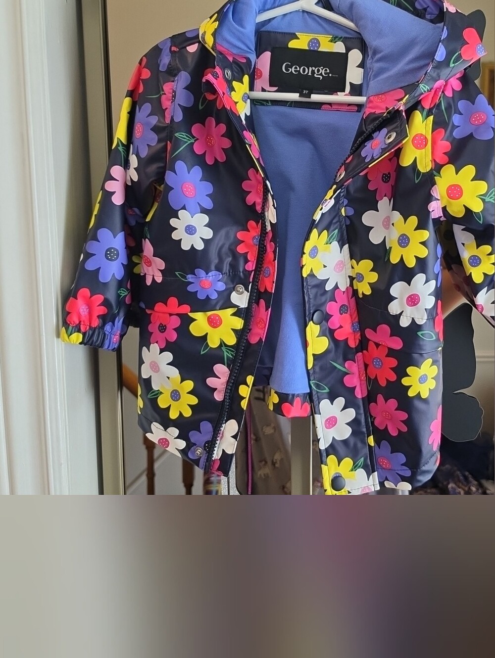 George Navy Kids' Raincoat with Bright Floral Print